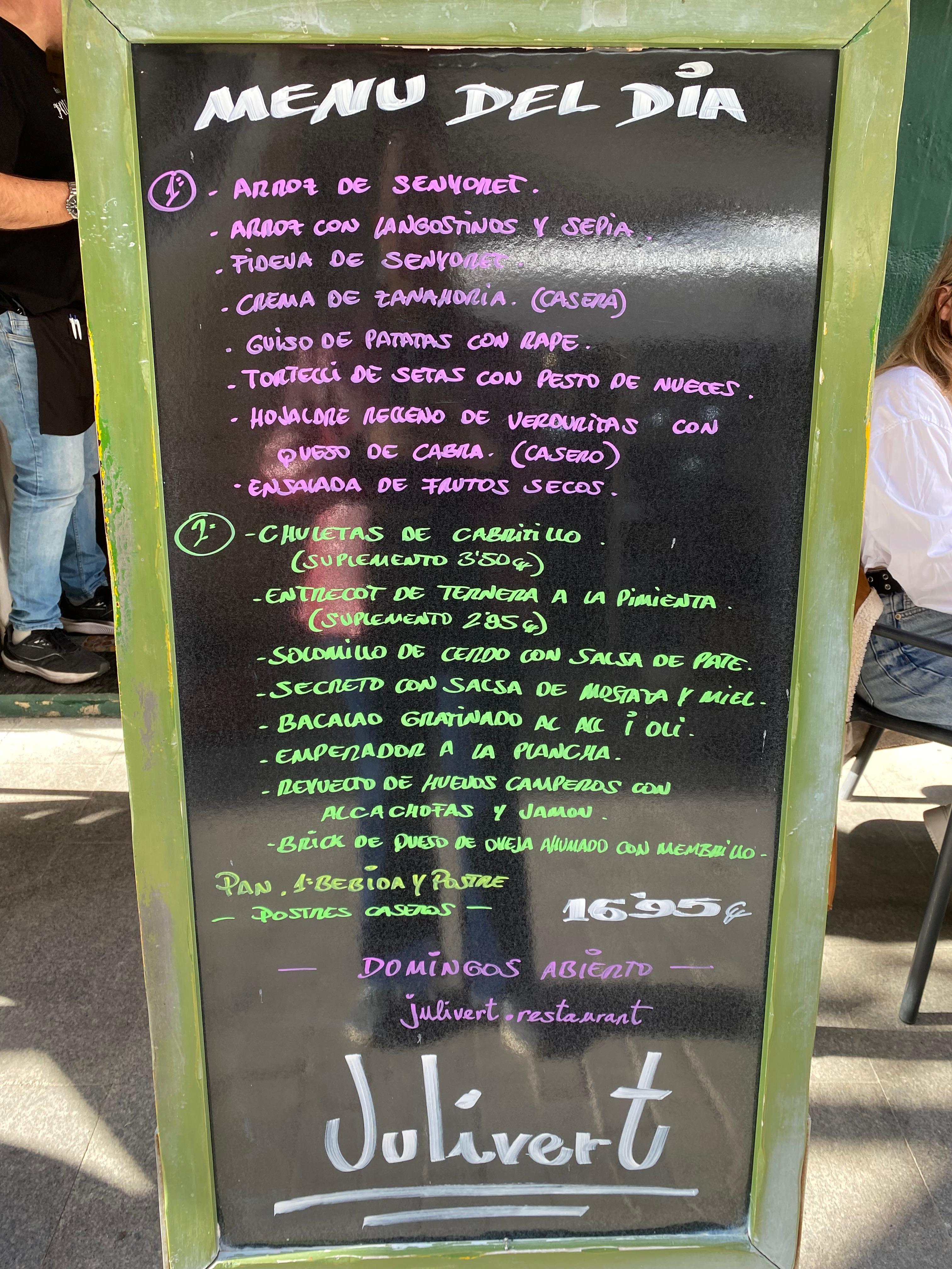 Menú del día en el restaurante Julivert
