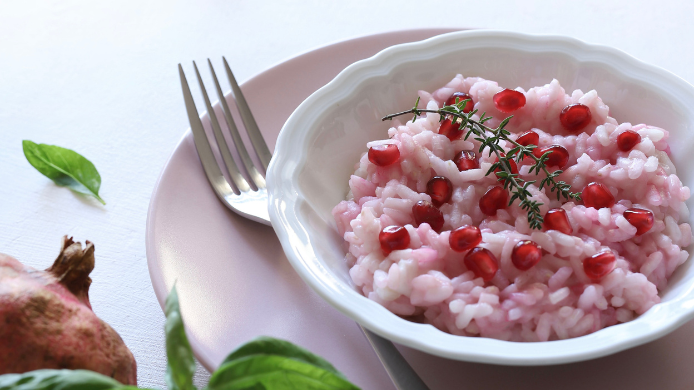 Risotto de granada y queso azul